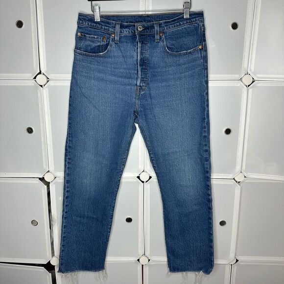Levi's 501 Blue Straight Leg High Rise Button Fly Jeans Size 31 - Picture 3 of 13